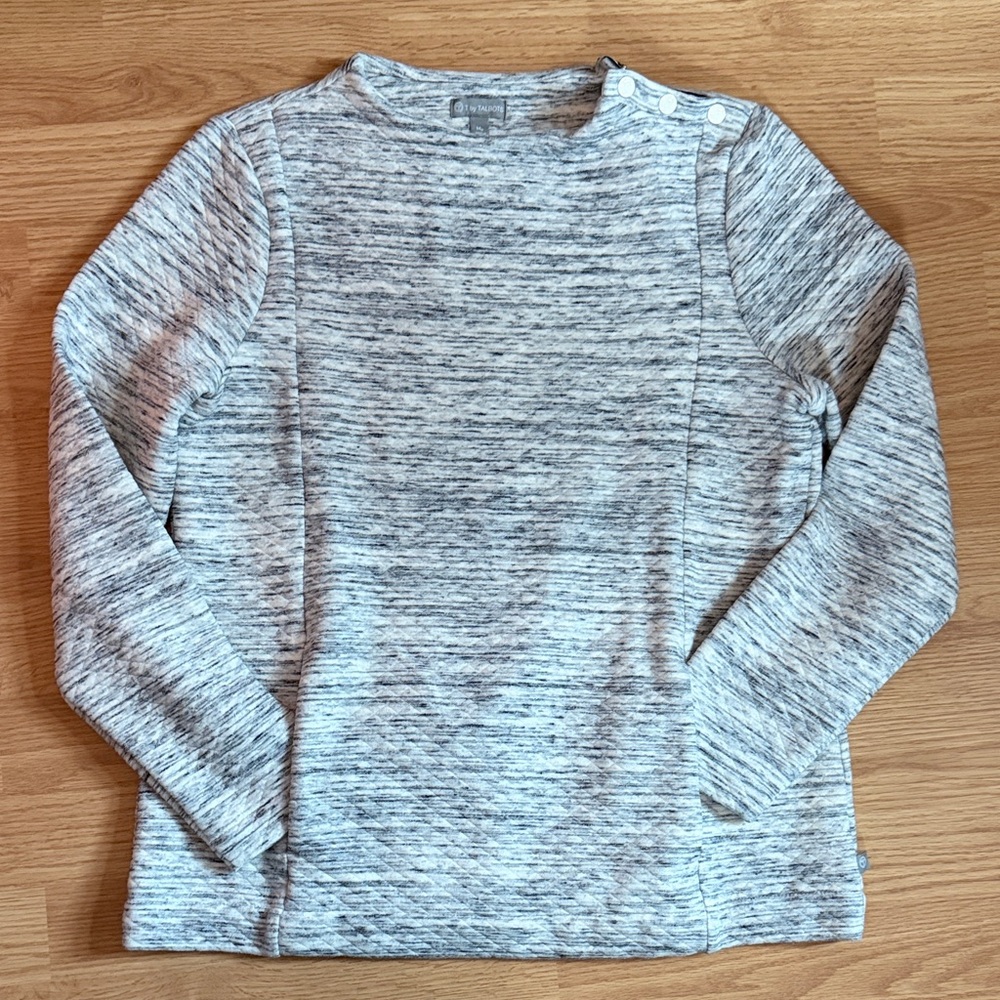 Talbots Gray Crewneck Sweater with Button Accent
